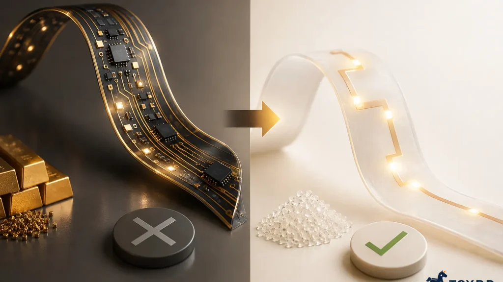 Comparison of a high-spec flexible circuit with a simpler low-cost circuit structure that still delivers the required lighting effect.