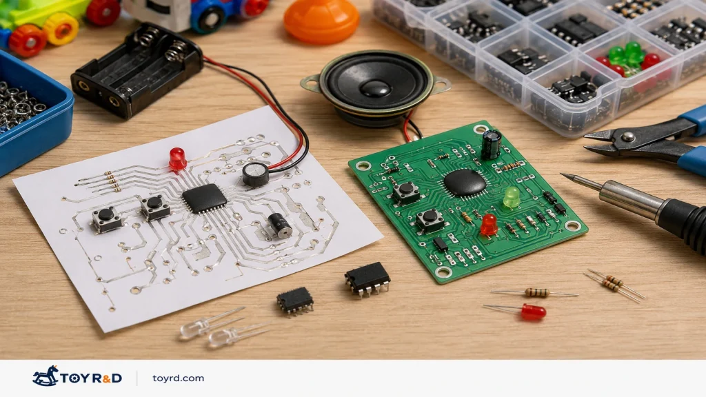 Paper-based and standard PCB options for simple Chenghai toy electronics.
